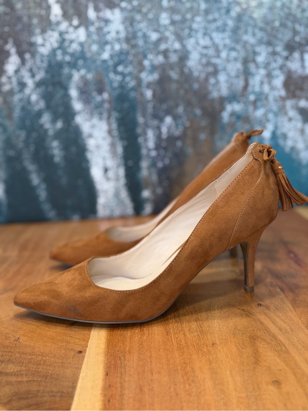 Marc Fisher Old Money 2010s Tan Faux Suede Tassel Heels Pumps (GUC)